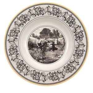 Villeroy & Boch Audun Ferme Rim Soup, 9.5 in, White/Gray/Yellow / Néw